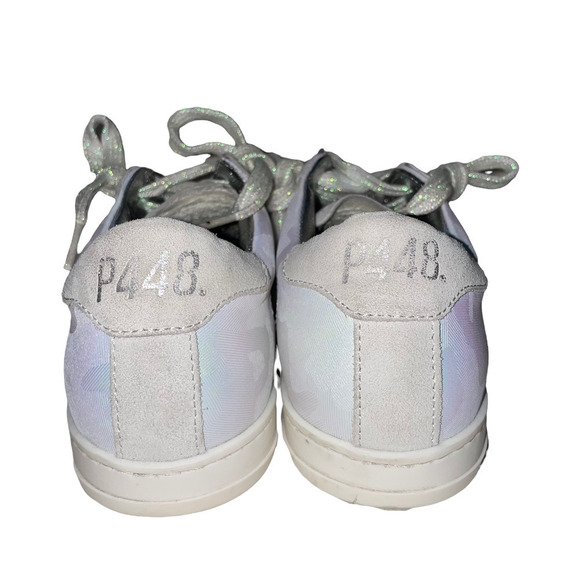 p448 Rare Silver White Iridescent Camo Design Sneaker Size 5-5.5 - Picture 3 of 10